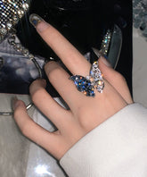 Anillos de mariposa de circonita de aleación azul de moda